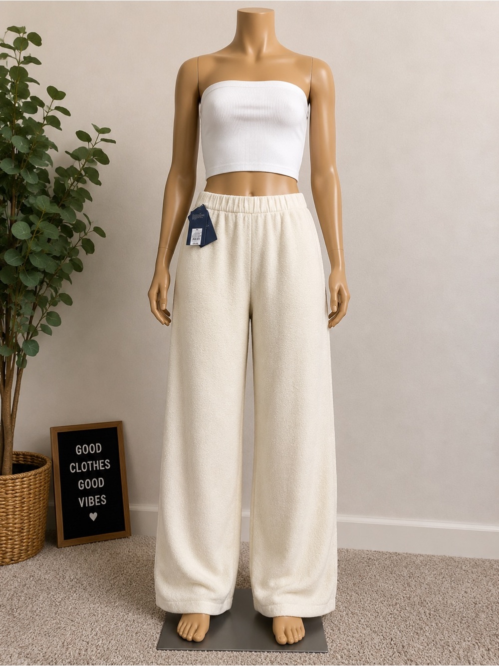 Target Cream Wide-Leg Fleece Lounge Pants
